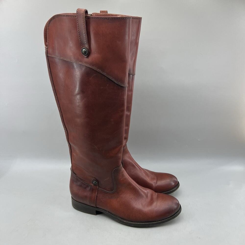 Frye Melissa Button Tall Riding Boots Women Size 8 B Brown Knee High Zip Shoes